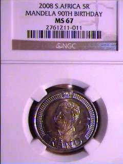 NGC GRADED MS67 MANDELA BIRTHDAY R5 + FIVE X  10 YEARS OF FREEDOM R2, 1SET @CRAZY R1